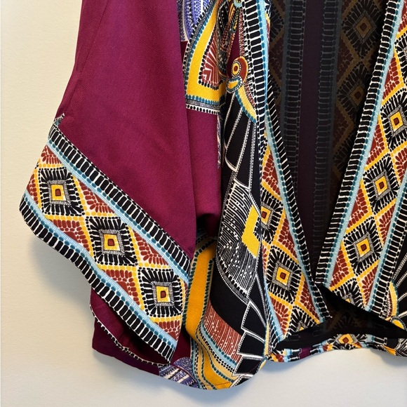 Greylin Anthropologie Bohemian Loose Flowy Fit Kimono Cardigan Top Maroon Yellow - Picture 6 of 13